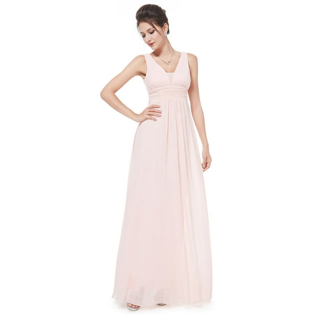 Ever-Pretty US Long Chiffon Bridesmaid Dresses V-neck Blush Evening Gown 07303